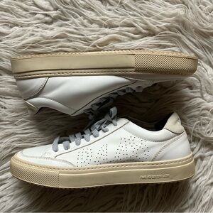 P448 John White Leather Perforated Logo Low Top Lace Up Sneakers Size 39